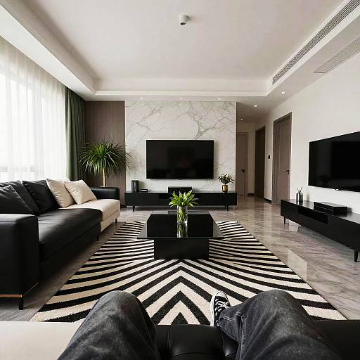 Modern Living Room with Zebra Carpet