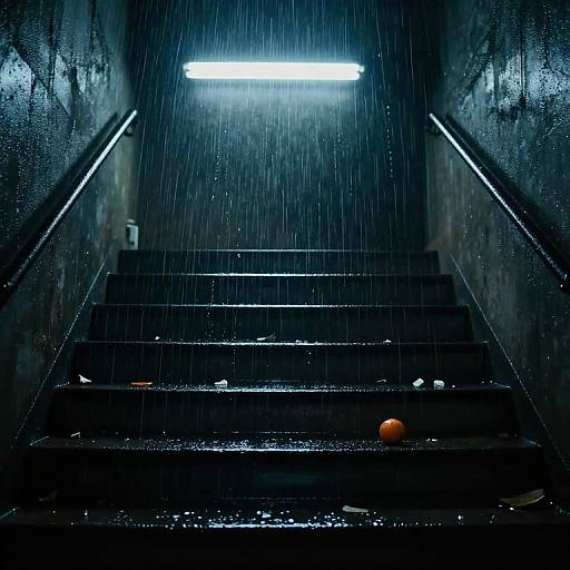Eerie Upward Rain on Stairs
