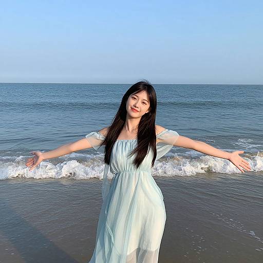 Young Woman By Ocean Shore