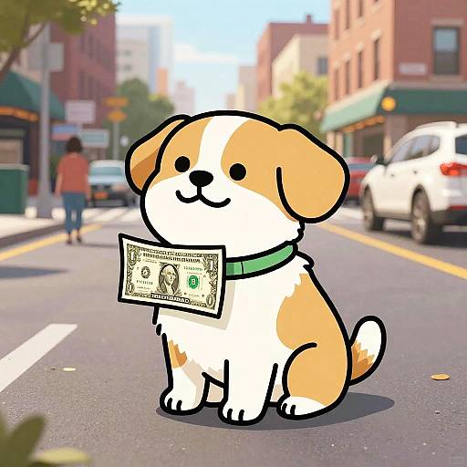 Cartoon Dollar Dog in City