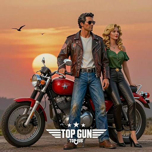 Statue of Love by a Red Motorcycle