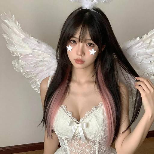 Stylish Asian Woman with Feather Wings