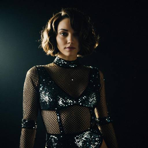 Woman in Black Sequined Mesh Outfit