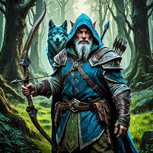 Elderly Elf Ranger with Blue Wolf
