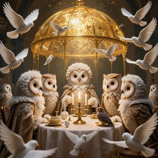 Scholarly Owls in Magical Dome