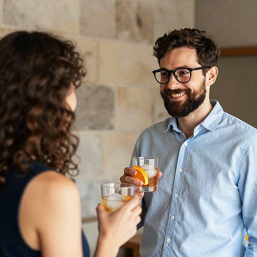 Joyful Moment in a Stone-Walled Room