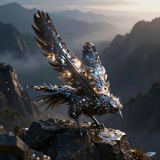 Mithril Phoenix Over Crystalline Mountains