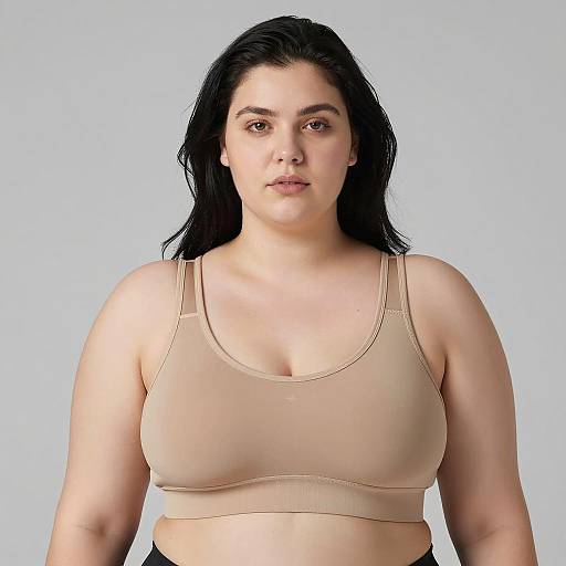 Plus-Sized Woman in Tan Sports Bra
