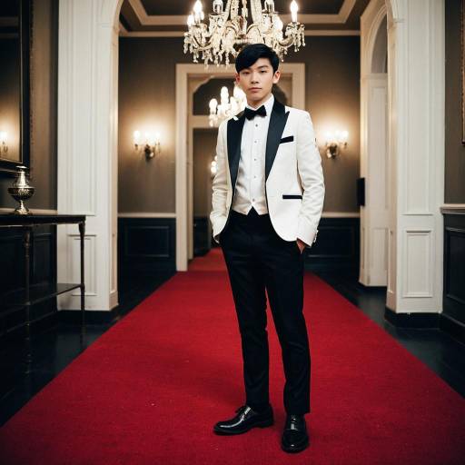 Young Man in White Tuxedo on Red Carpet