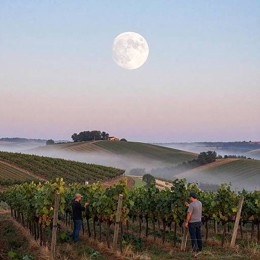 Morning Vineyard with Giant Moon