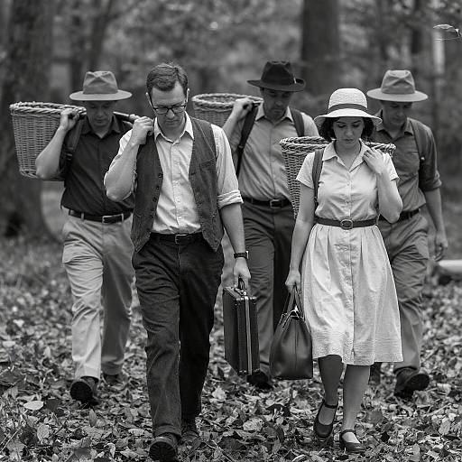 Black-and-White Forest Walk Scene