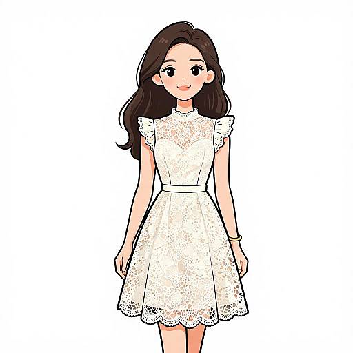 Smiling Woman in Elegant White Lace Dress