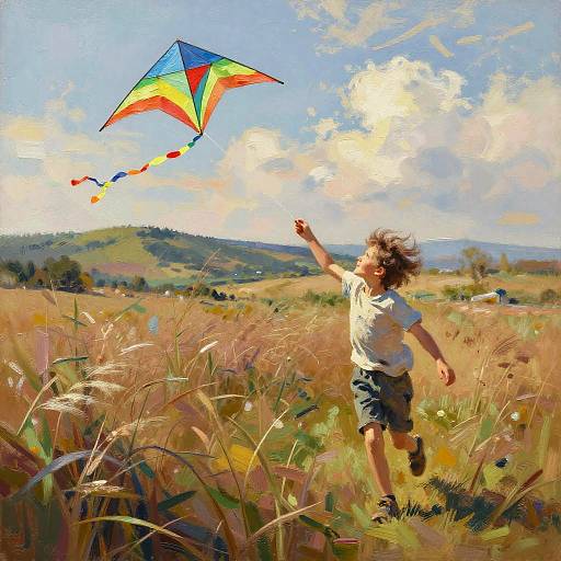 Impressionistic Boy Flying Kite