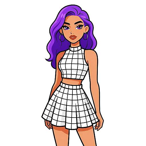 Stylish Woman in White Grid Outfit