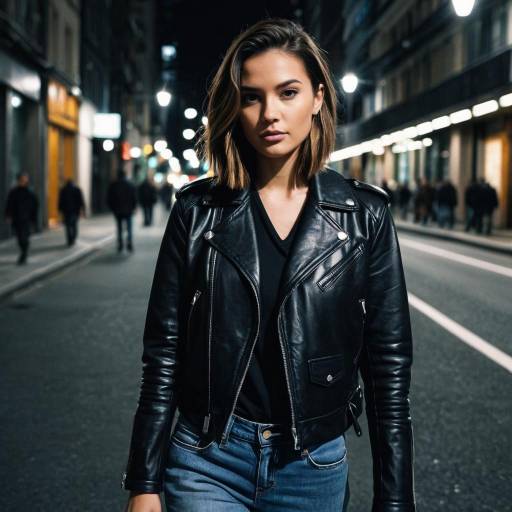 Stylish Urban Woman in Reflective Lighting