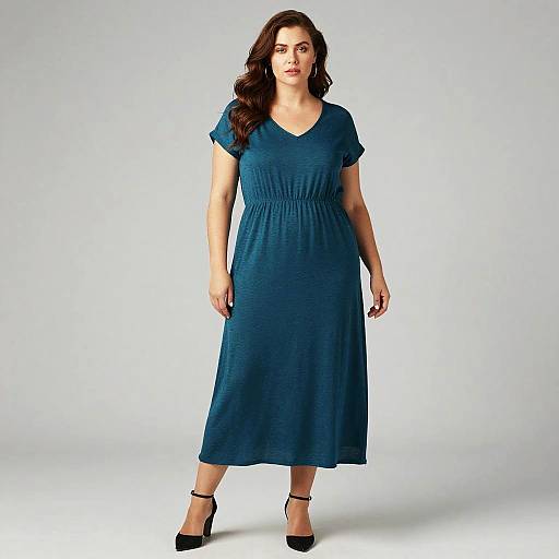 Plus Size Woman in Teal Casual Dress