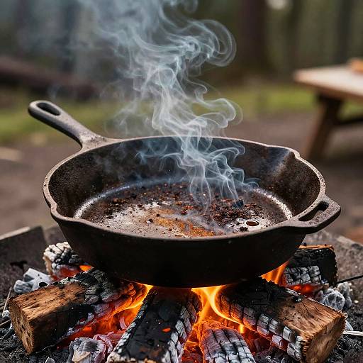 Rustic Cast Iron Skillet on Fire