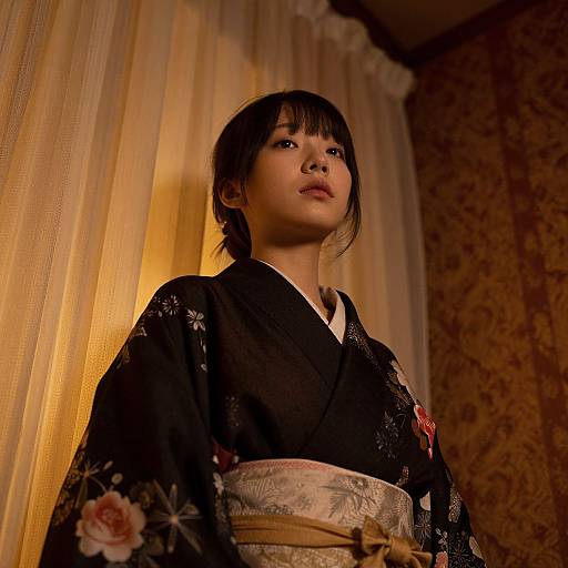 Contemplative Asian Woman in Amber Light