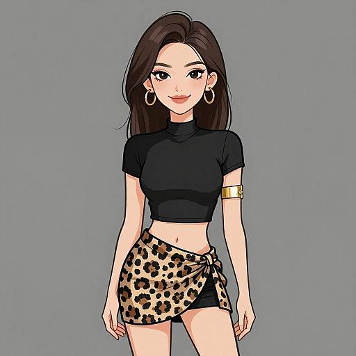 Smiling Woman in Edgy Leopard Outfit