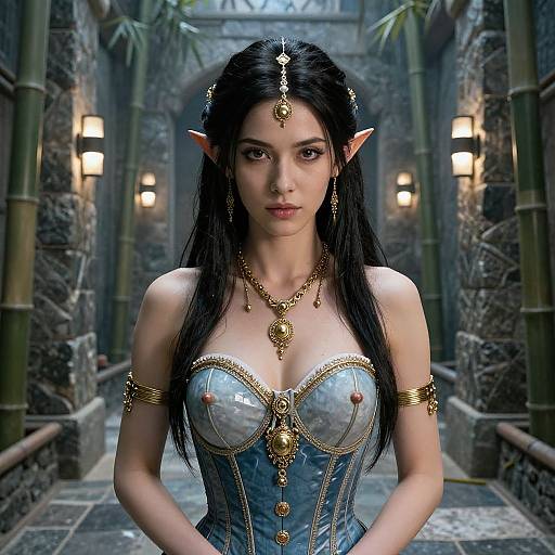 Hyperrealistic Woman in Blue Corset