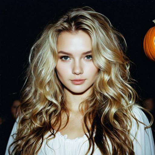 Blonde Woman with Wavy Hair in Halloween Costume