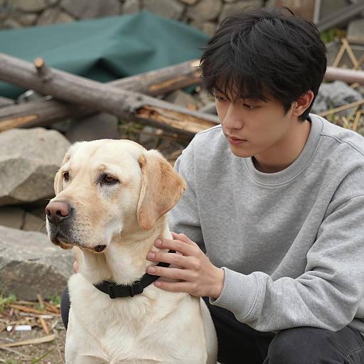 Young Man and Labrador in Nature