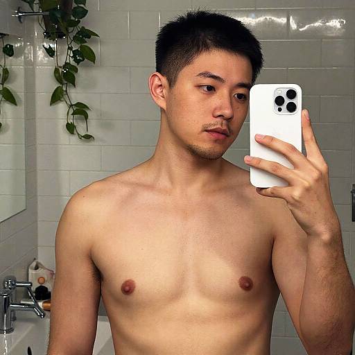 Photorealistic Mirror Selfie in Modern Bathroom