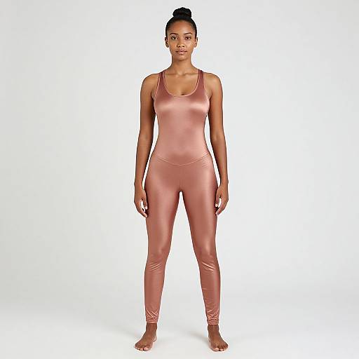 Athletic Woman in Rose-Gold Workout Suit