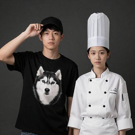 Young Asian Couple in Chef Attire