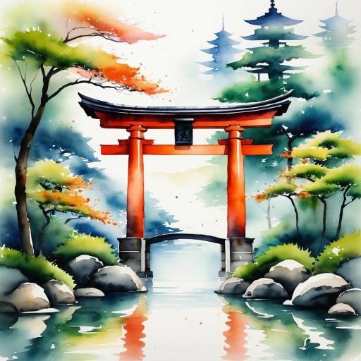 Traditional Japanese Torii Gate Watercolor