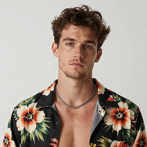 Realistic Male Portrait with Hawaiian Shirt