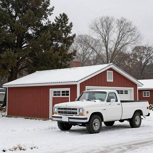 Charming Snowy Rural Garage Scene