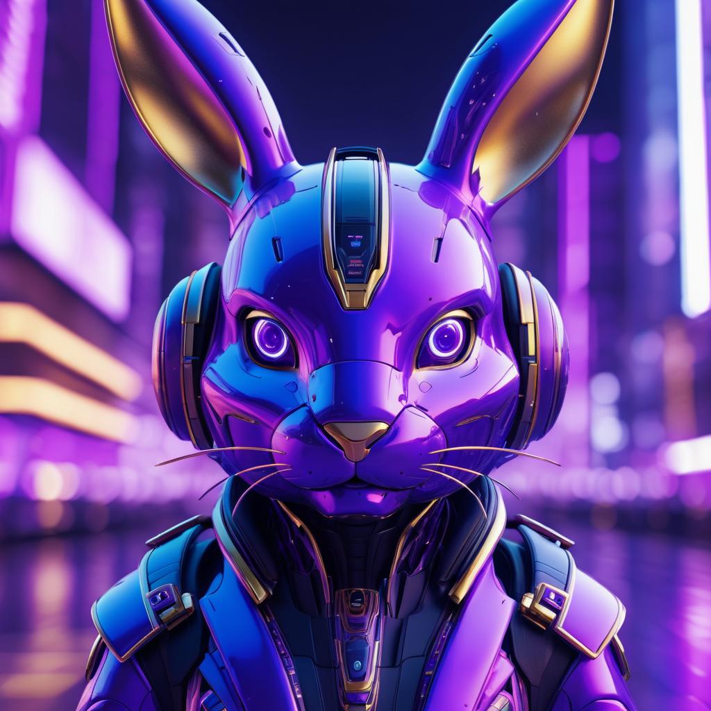 Hyper-Realistic Cyberpunk Robotic Rabbit Portrait