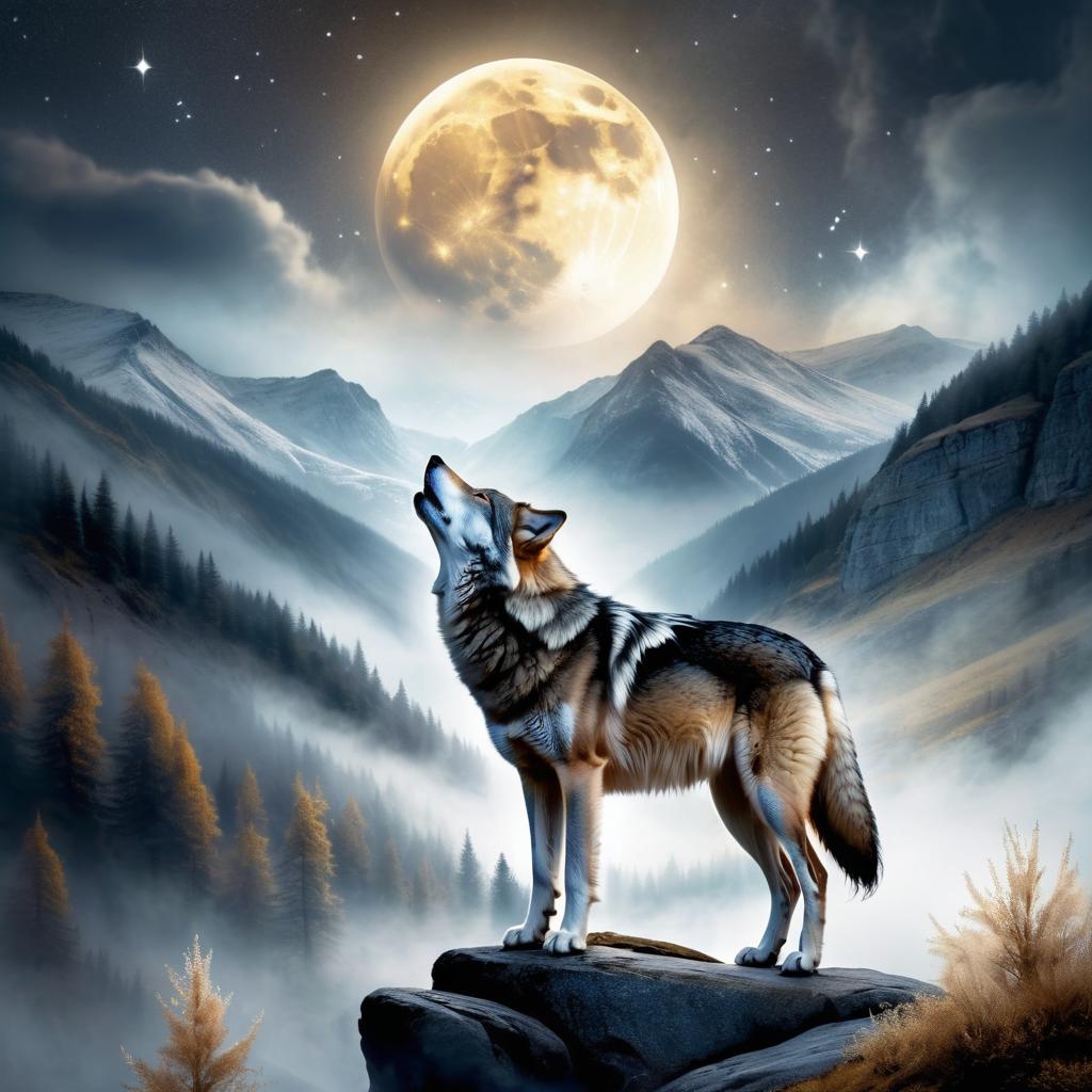 Ethereal Wolf Howling at the Moon