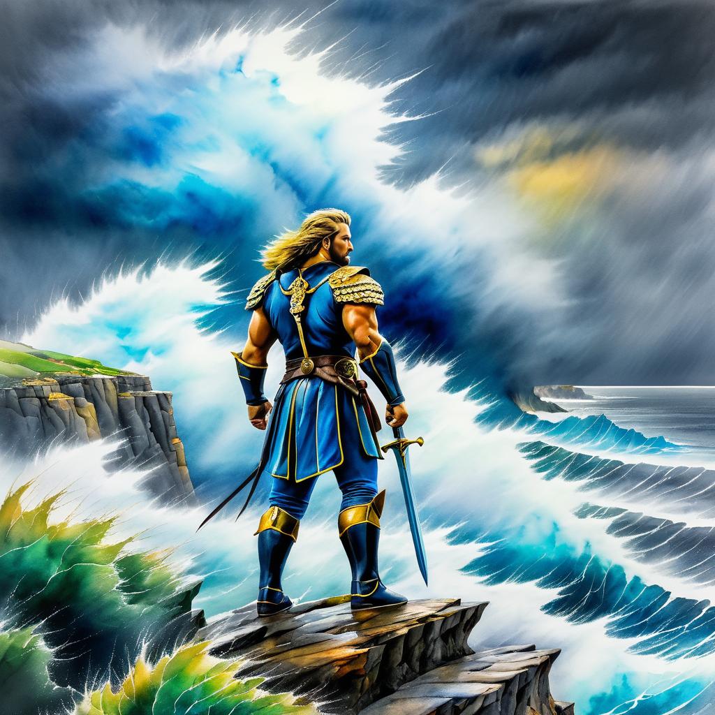 Valiant Warrior by the Stormy Sea