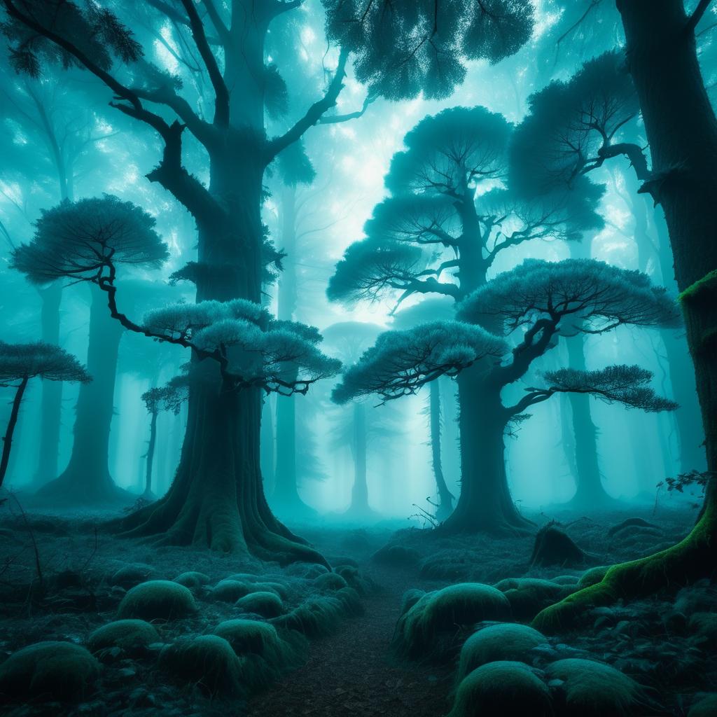 Mystical Dawn Forest with Glowing Mushrooms