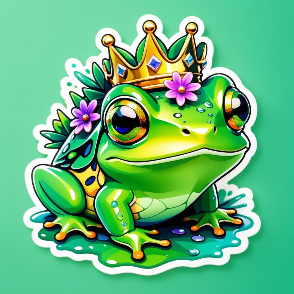 Playful Kawaii Frog Crown Sticker Design