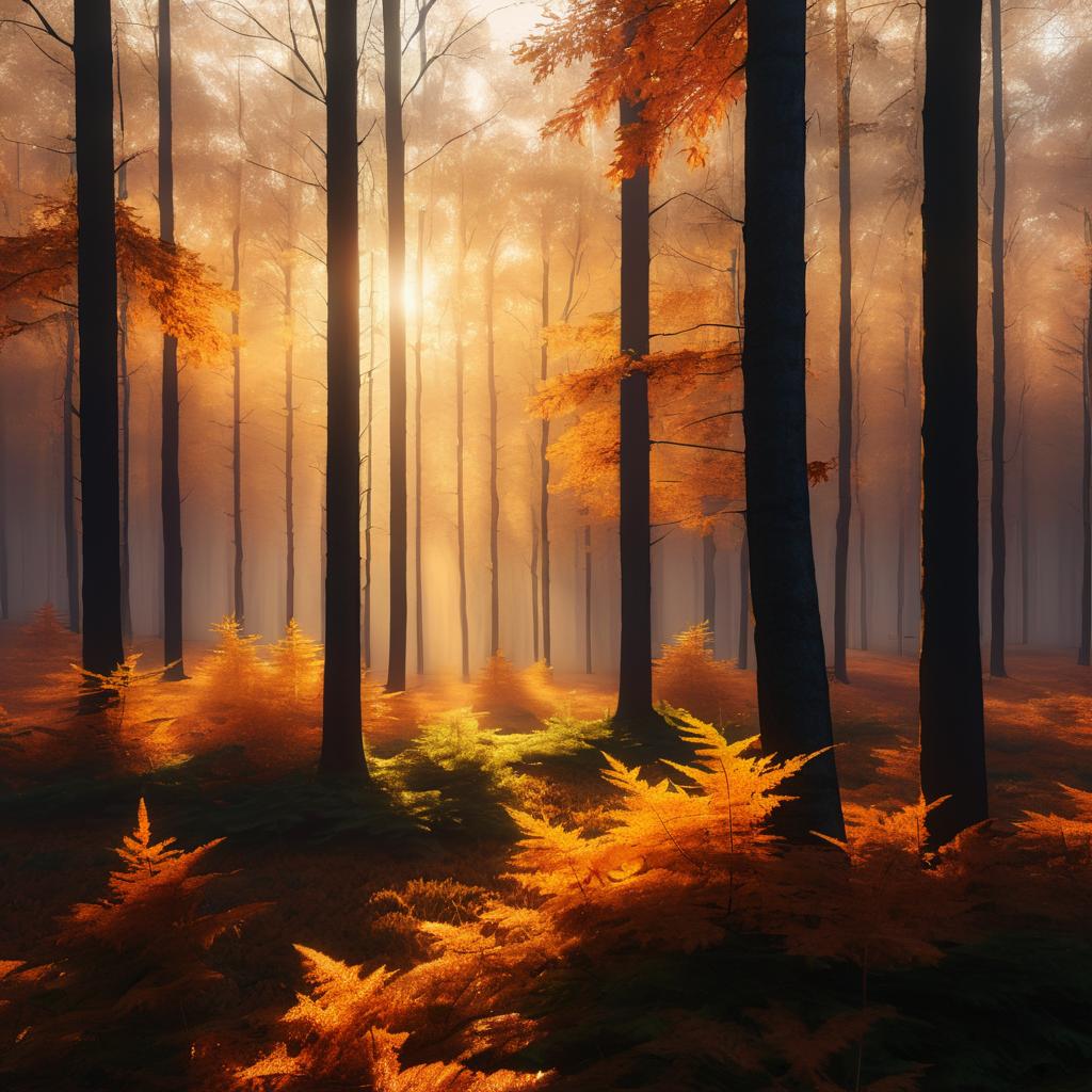 Autumn Forest at Sunset Scene