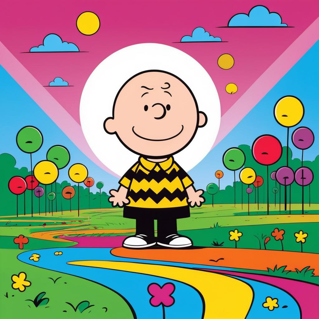 Whimsical Charlie Brown Illustration in Geluck Style