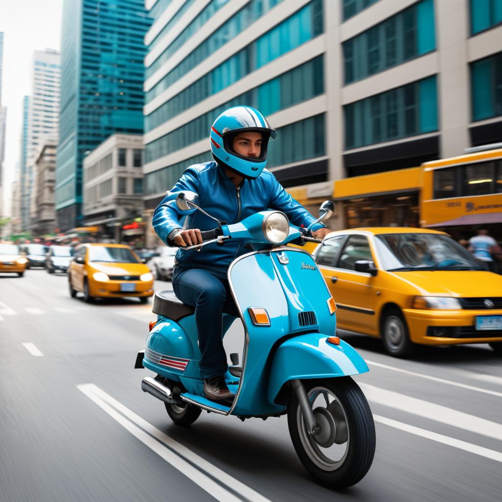 Vibrant Sea Blue Moped in Urban Rush