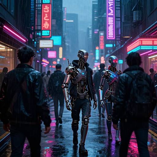 Cyberpunk City with Mechanical Augmentations