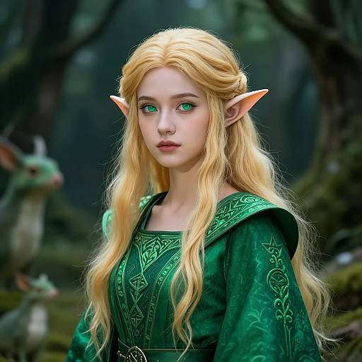 Mystical Elf with Enchanted Woodland Creatures