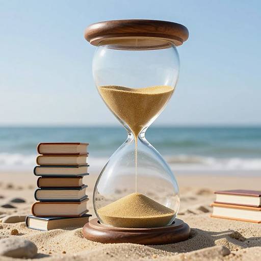 Levitating Book Hourglass on Beach