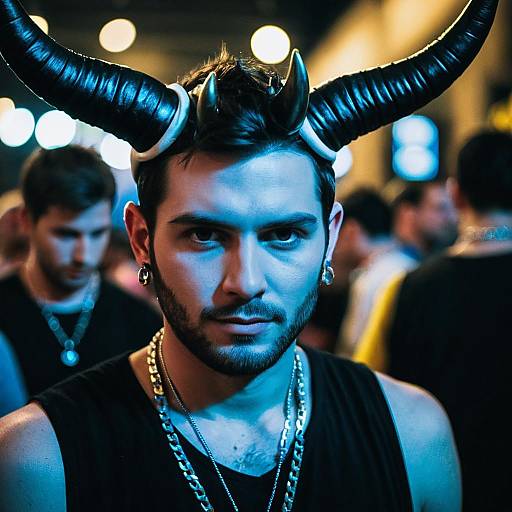 Man Wearing Horns Headband at Rave