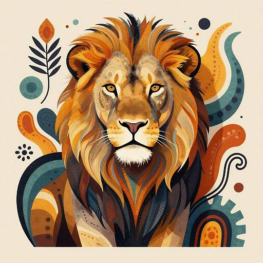 Abstract African Lion with Intricate Mane