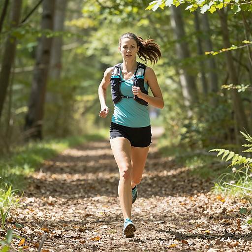Woman Running on Forest Trail