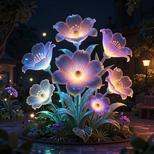 Bioengineered Floral Sculpture in Bioluminescent Garden
