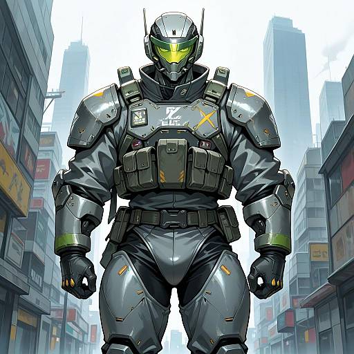 Bulky Military Male in Grey Hardsuit