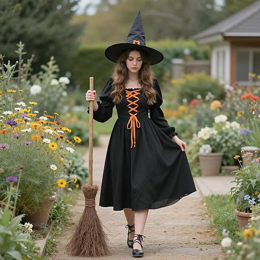 Vintage Witch in a Wildflower Garden