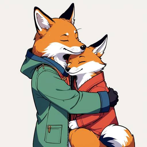Two Foxes Hugging Illustration